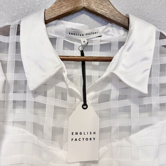 English Factory Gridded Organza Tiered Maxi Dress Plus Size 1X Puff Sleeve New - Picture 8 of 12